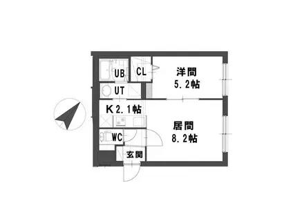 グランメール24軒1-2B(1LDK/3階)の間取り写真