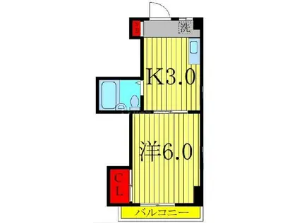 ＪＲ常磐線 我孫子駅 徒歩9分 4階建 築36年(1K/3階)の間取り写真