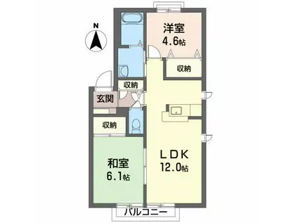 プレステージ川岸 D(2LDK/2階)の間取り写真