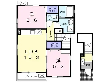 デュー テラッセ(2LDK/2階)の間取り写真
