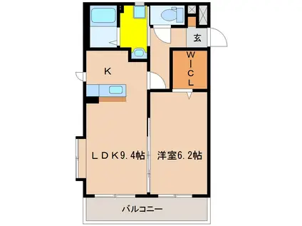 デタント中村(1LDK/3階)の間取り写真