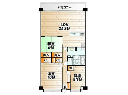 ポレスターメガシティ小倉ウエストガーデン(3LDK/6階)の間取り写真