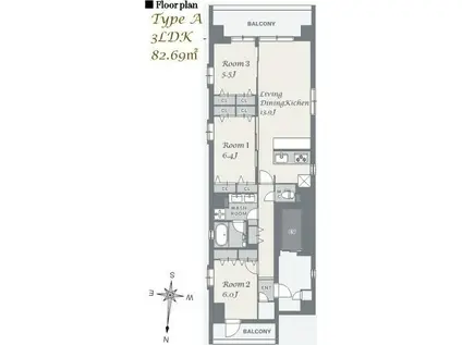 スプランディッド品川DUE(3LDK/5階)の間取り写真