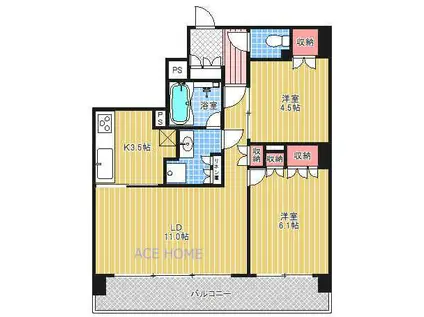 ブランズタワー御堂筋本町(2LDK/30階)の間取り写真