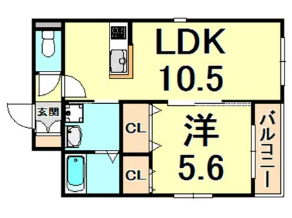 アンジェリーヴ(1LDK/2階)の間取り写真