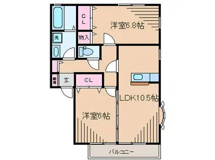 ファンバレーハイツIIIA棟(2LDK/2階)の間取り写真