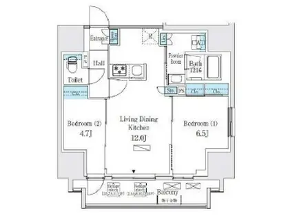 エスタート入谷II(2LDK/7階)の間取り写真