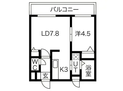 北テラス(1LDK/2階)の間取り写真