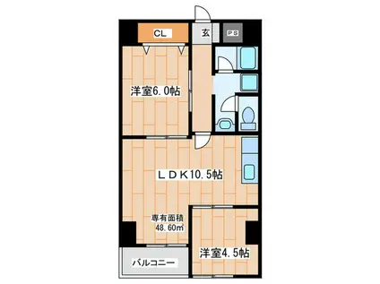 南市岡港友マンション(2LDK/7階)の間取り写真