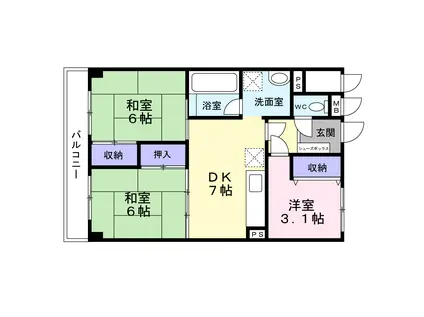 シャンボール二日町(3DK/13階)の間取り写真