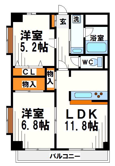 PURE CREST(2LDK/3階)の間取り写真