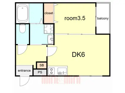ハーモニーテラス大和田(1DK/3階)の間取り写真