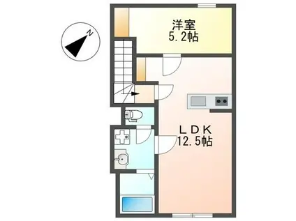 ベルメゾン矢取II(1LDK/2階)の間取り写真