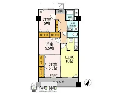 イーストONEイーストワン(3LDK/1階)の間取り写真