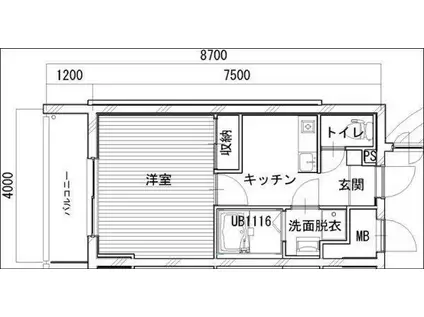 スカイマンションI(1K/2階)の間取り写真