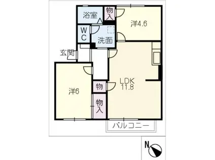 エンドレスゴトウ B棟(2LDK/1階)の間取り写真