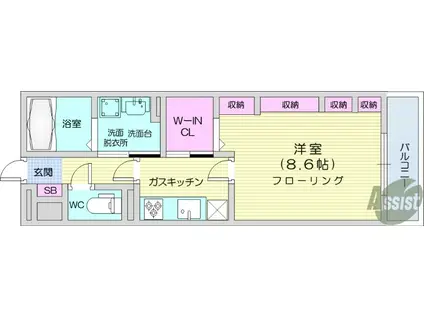 キャトルセゾン愛宕橋(1K/1階)の間取り写真