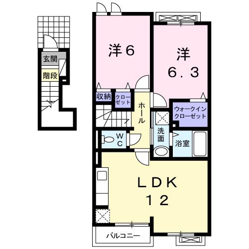 コート・デ・ラ・モンターニュ(2LDK/2階)の間取り写真