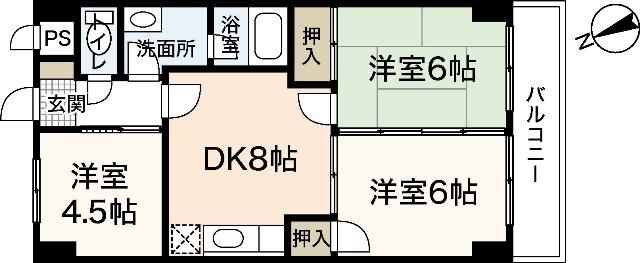 VILLA七軒茶屋(3DK/5階)の間取り写真