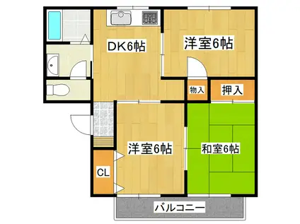 ジュネス刈谷 A棟(2DK/2階)の間取り写真