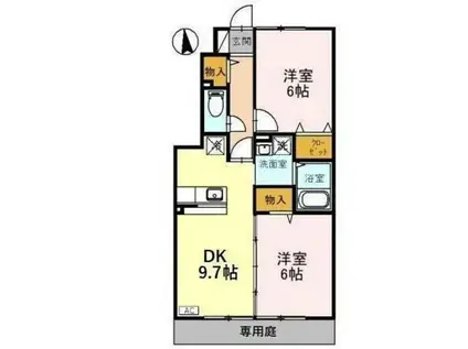 ローズコート歌の森(2DK/1階)の間取り写真