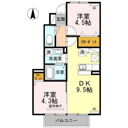 グリーンハイツ四王司(2DK/1階)の間取り写真