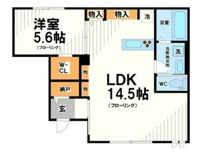 エルシオン狛江(1LDK/1階)の間取り写真