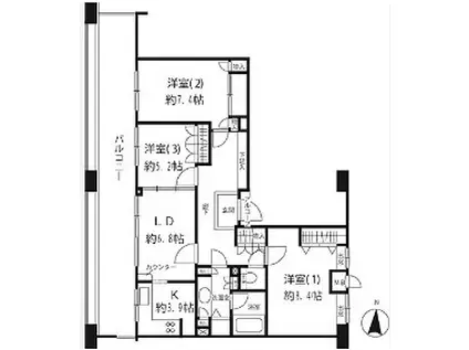 ホワイトリエゾンC棟(3DK/2階)の間取り写真