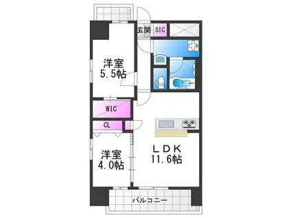 スプランディッドあびこ駅前DUE(2LDK/11階)の間取り写真