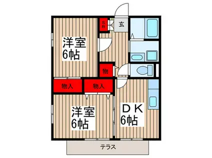 東武伊勢崎線 蒲生駅 徒歩12分 2階建 築27年(2DK/1階)の間取り写真
