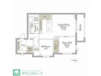 桂 高輪(2LDK/2階)の間取り写真