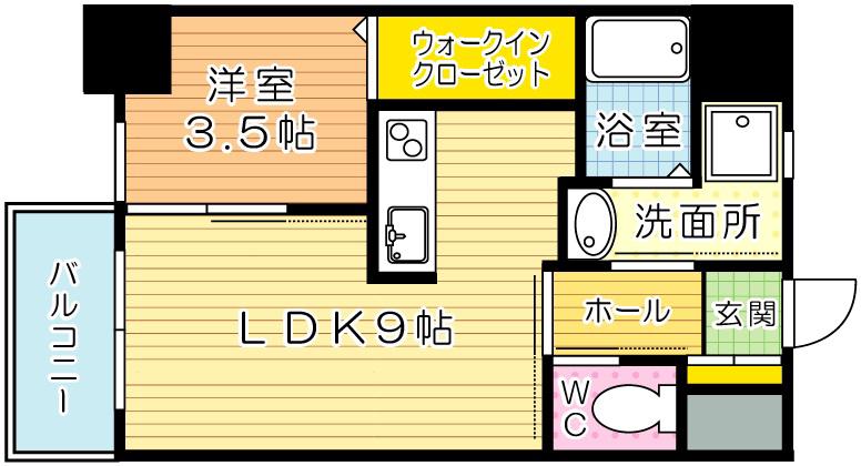 アベニュー小倉ウエスト(1LDK/5階)の間取り写真