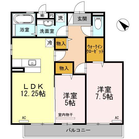 ボナール中の島 A(2LDK/3階)の間取り写真