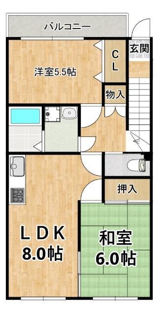 アーバングロウス千船(2LDK/2階)の間取り写真