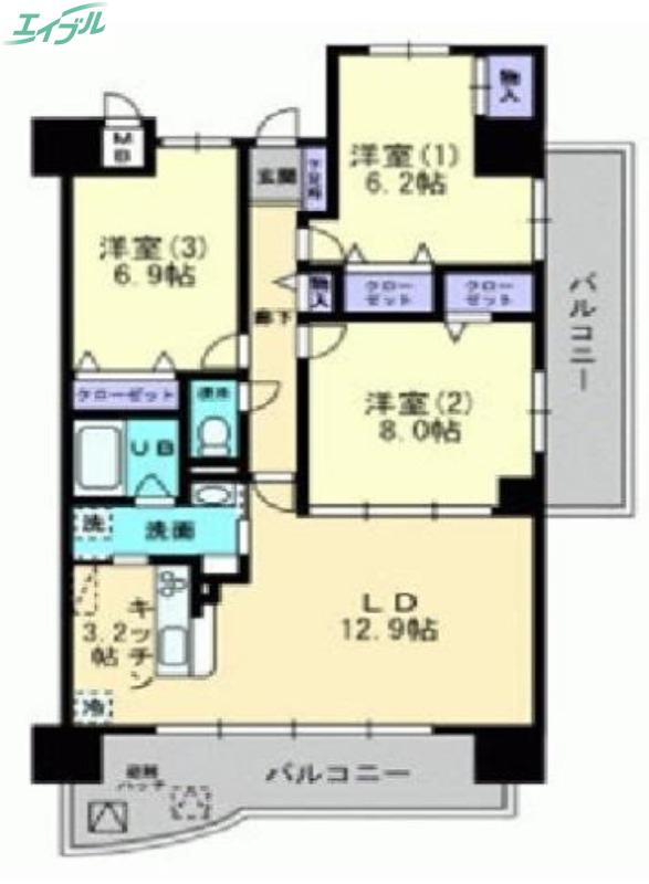 クレール西市(3LDK/3階)の間取り写真