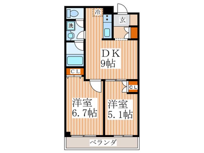 プライマルステージM(2DK/1階)の間取り写真
