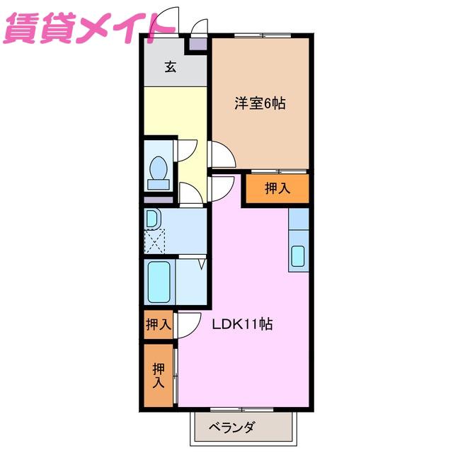 BM亀山(1LDK/2階)の間取り写真