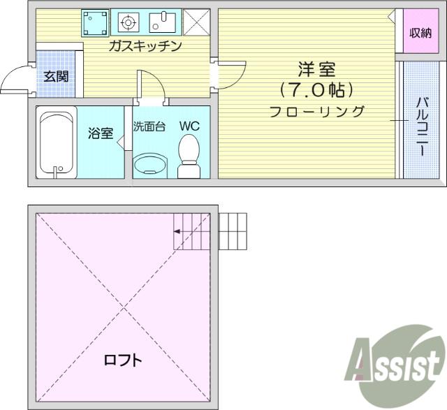 ハートフルハウス(1K/2階)の間取り写真