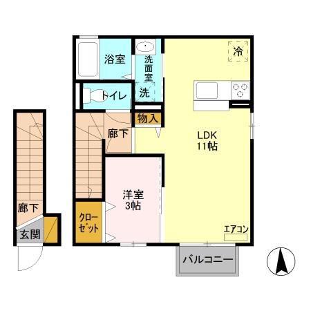 サウザンドサニー B(1LDK/2階)の間取り写真