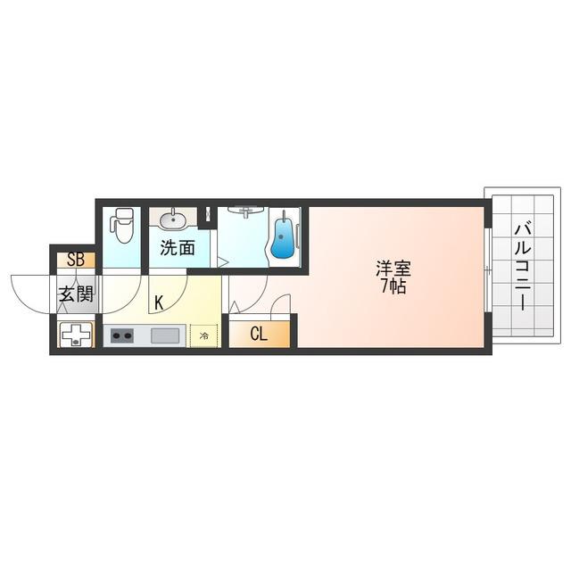 S-RESIDENCE福島玉川DEUX(1K/6階)の間取り写真