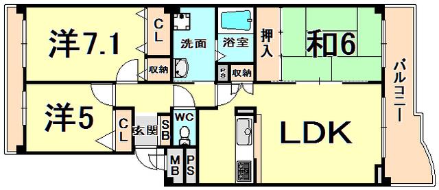 KDXレジデンス夙川ヒルズ 5番館(3LDK/3階)の間取り写真
