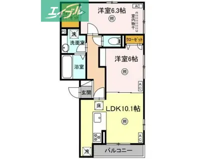 エマーブルMグラン I棟(2LDK/1階)の間取り写真