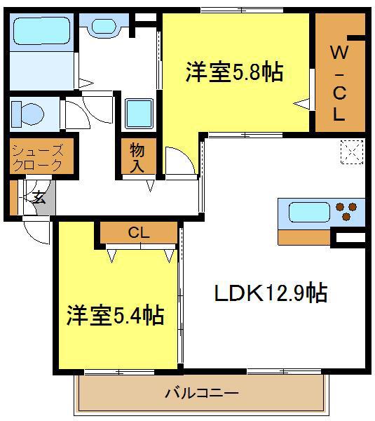 ルミエール(2LDK/2階)の間取り写真
