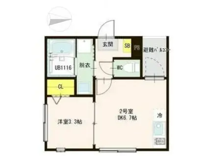 ハーモニーテラス高松一丁目(1DK/2階)の間取り写真