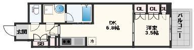 K-COURT谷町四丁目(1DK/5階)の間取り写真