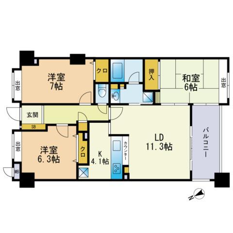 スプラウトマンション高取(3LDK/5階)の間取り写真