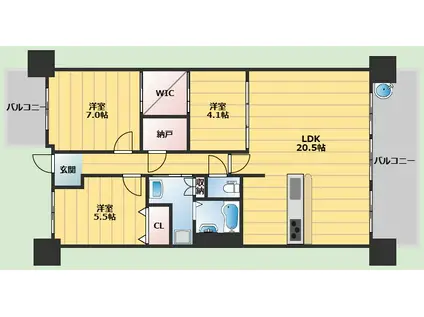 桃山台ヒルズ(3LDK/7階)の間取り写真