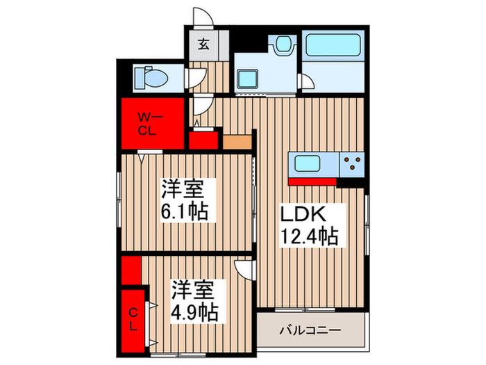 エミシア川口領家(2LDK/2階)の間取り写真