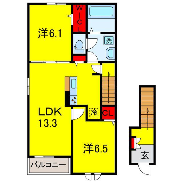 ウルルII(2LDK/2階)の間取り写真