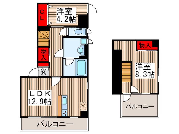 GLUCK(2LDK/3階)の間取り写真